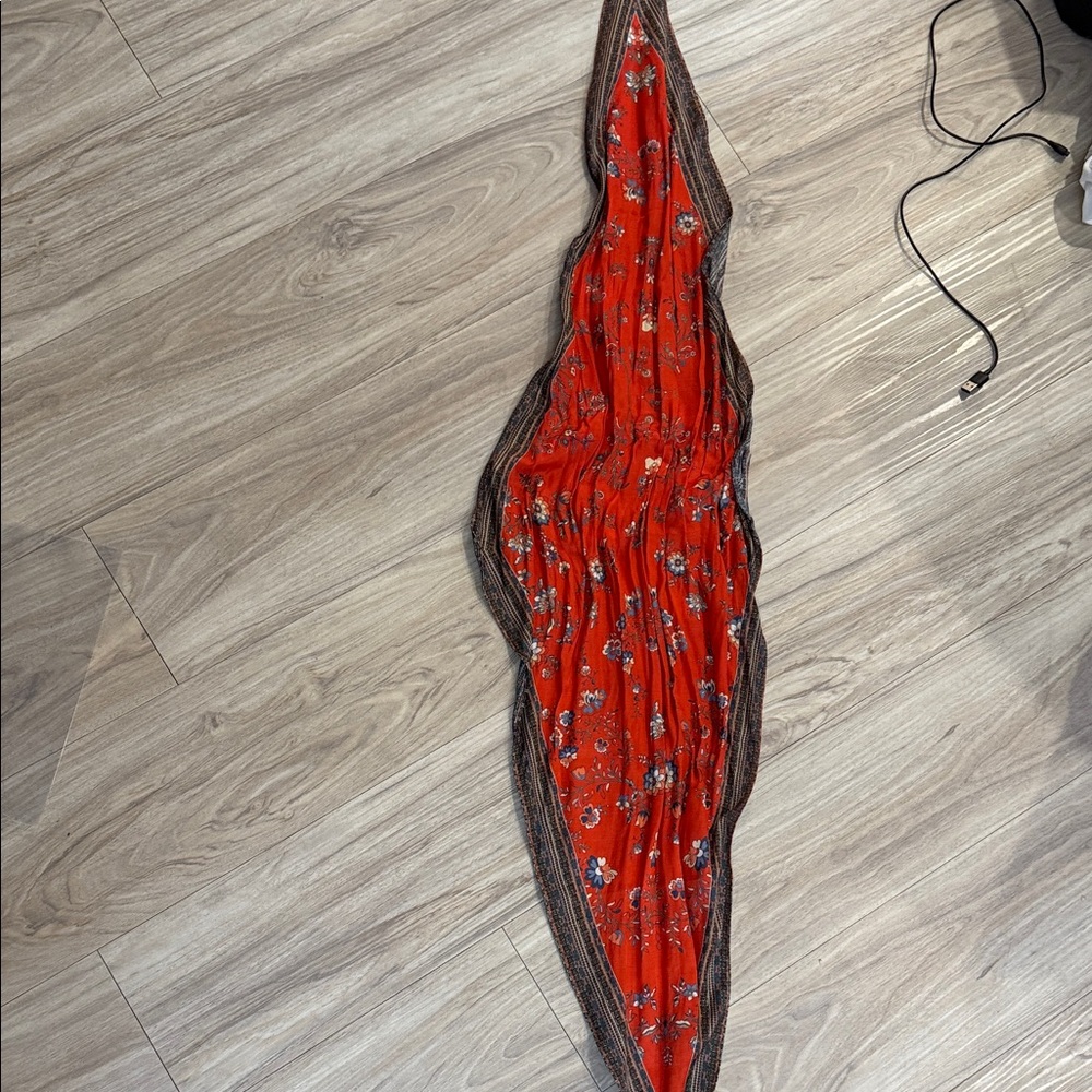 Anthropologie 100% silk red floral Lightweight Scarf